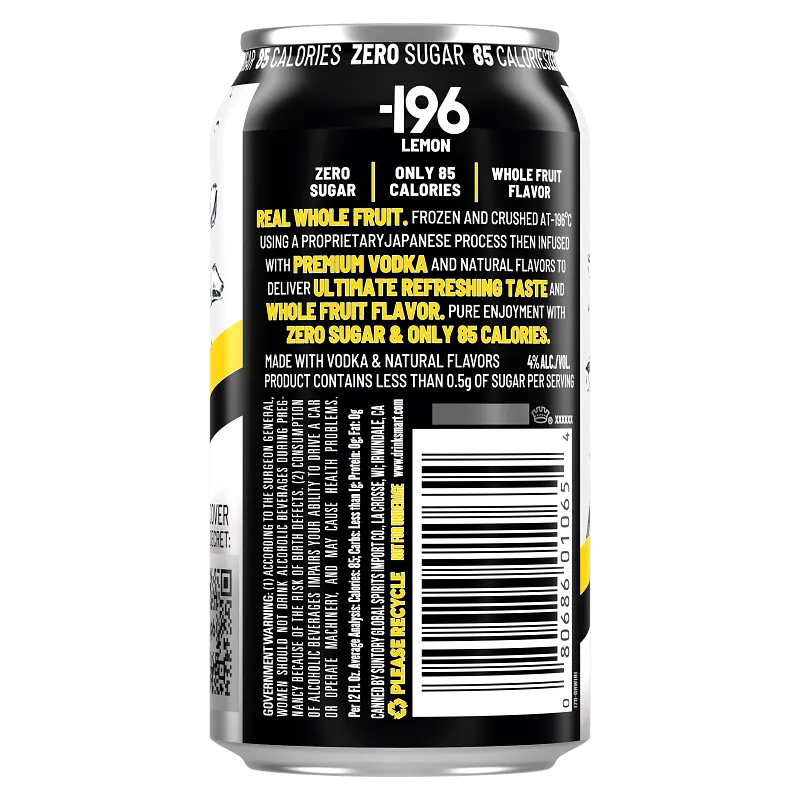 -196 Vodka Seltzer Lemon Zero Sugar​ back
