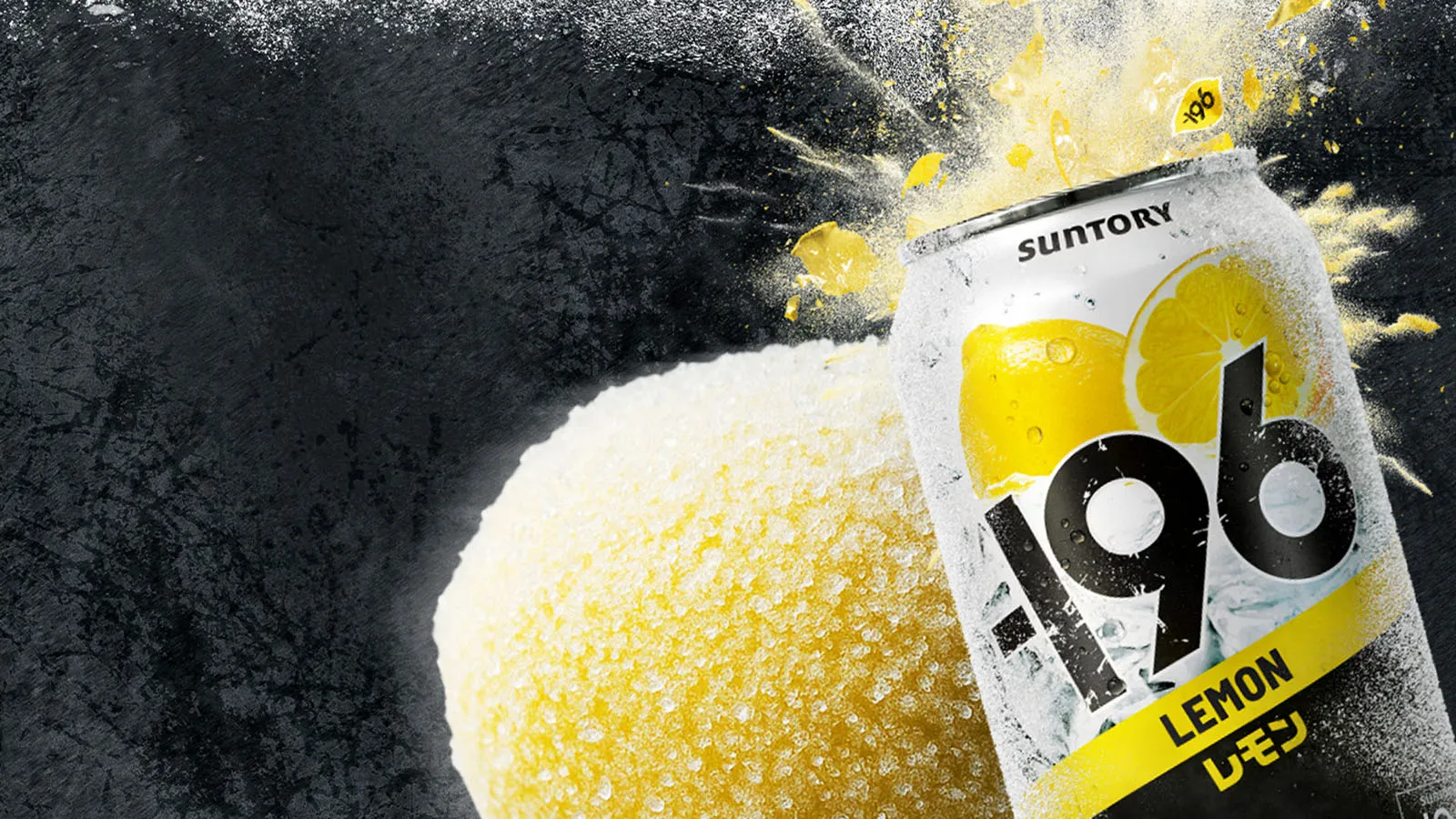 -196 Vodka Seltzer Lemon can with ice and citrus splash